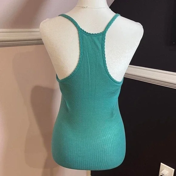 y2k abercrombie & fitch teal ribbed razor back tank top medium - Picture 3 of 8
